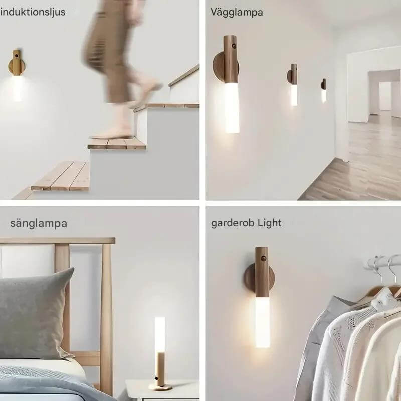 SensoRay - Kabelloses LED-Nachtlicht mit Bewegungssensor | Elegantes Holzdesign und wiederaufladbar