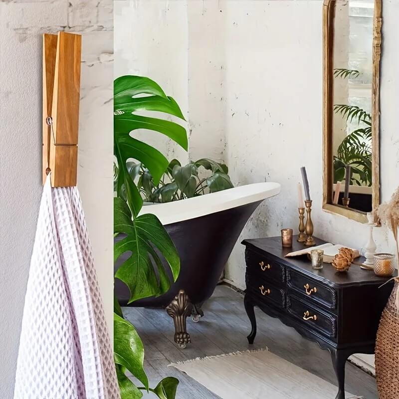 RustiClip - Wandmontierte Riesen-Wäscheklammer aus Holz | Rustikaler Handtuchhalter in dekorativem Design