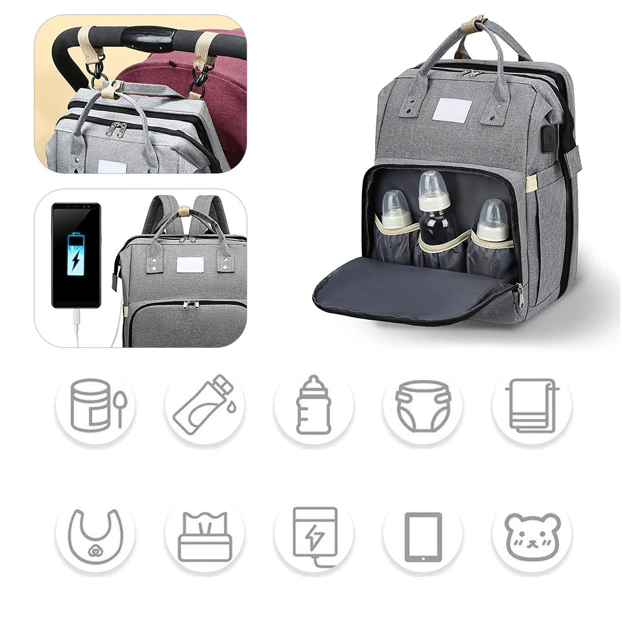 2-in-1-Wickeltasche mit Reisebettchen